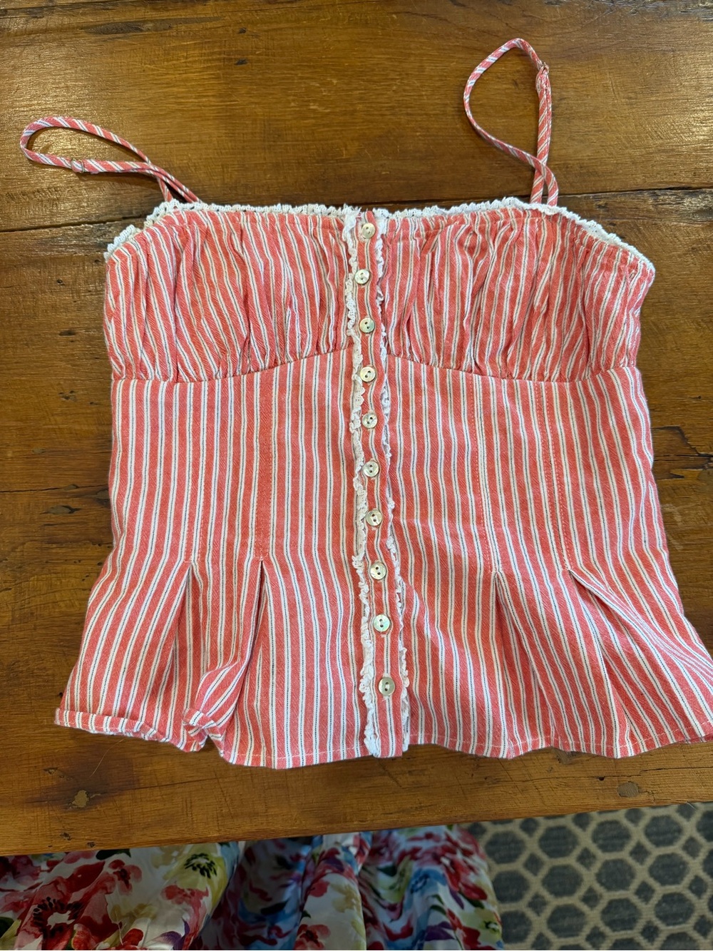 Striped Red Spaghetti Strap Button-Front Top ( says small but fits XS)